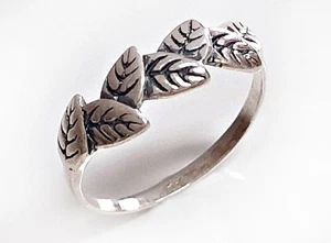 Anello in argento 925 misura 17,5 - 19 mm foglie anello vero argento sterling sr105 - Foto 1 di 4