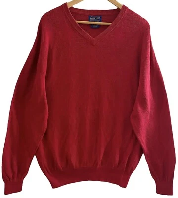 Pendleton Mens Sweater Red Pima Cotton V Neck Pullover Holiday Textured Sz XL - Image 1 of 4