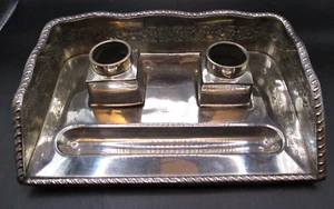 ENGLISH SILVER PLATED BALL FOOT RETICULATED INK BOTTLES & STAND - Foto 1 di 12