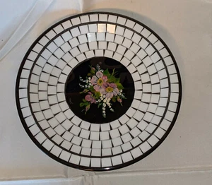 BR Keramiks Denmark Mid Century Black & White Tile Mosaic Hand Painted Flowers - Picture 1 of 5