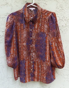 ❤CAMICIA CAMICETTA TOP NANETTE LEPORE taglia M "MODELLO PELLE DI SERPENTE"" L/S BOHO ~ BUSTO 39" - Foto 1 di 5