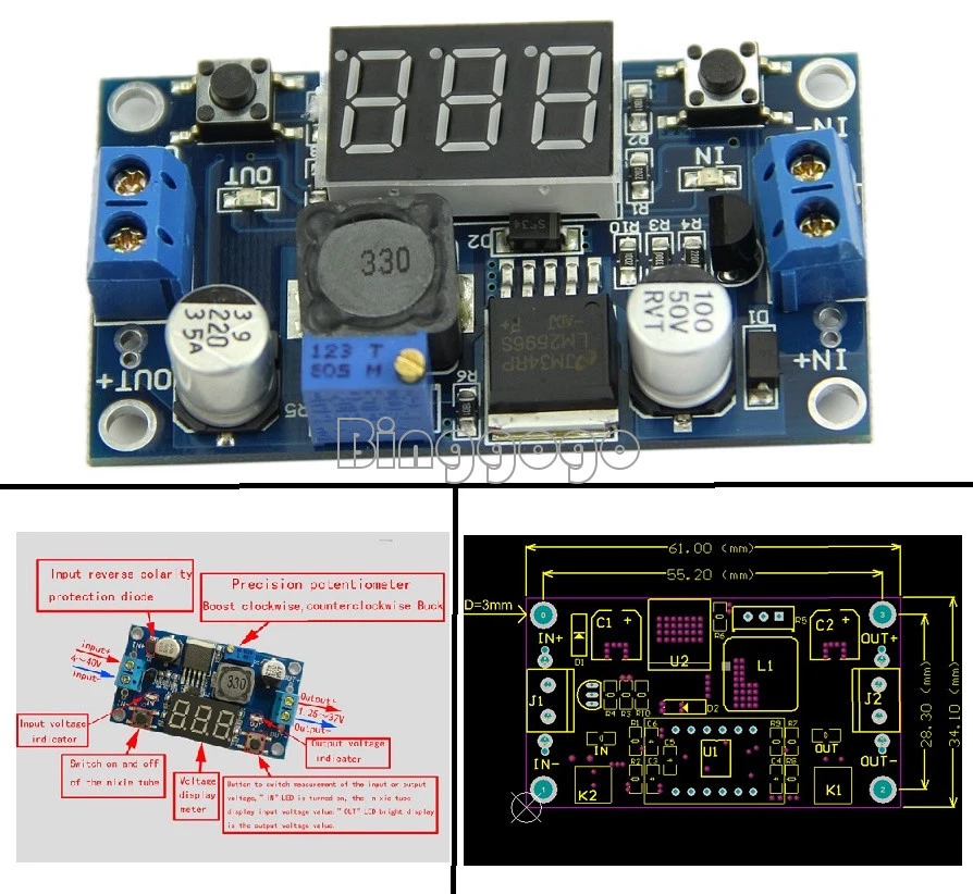DC-DC Spannungsregler LM2596 Step-Down Regler einstellbar rmit LED Voltmeter - Bild 1 von 1