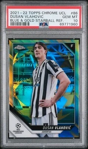 2021-22 Topps Chrome UCL Dusan Vlahovic /75 Blue & Gold Starball PSA 10 GEM MINT - Bild 1 von 2