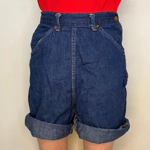 Vtg 1950s Side Zip Blue Jean Cut Off Shorts Over the Top Dungarees Kids 9/10 50s - Picture 1 of 11