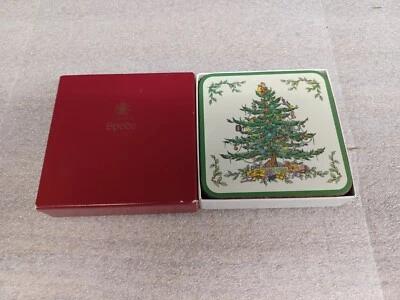 Spode Christmas Tree Coasters  Acrylic Cork 4" England  in Original box - Image 1 of 4