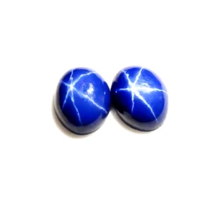 Lab Crated Blue lindy Star Sapphire 1 Pair Oval Gemstone Cabs 9X7X3mm 5 CT - Picture 1 of 2