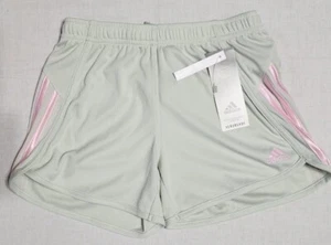 ADIDAS Linen Green 3-STRIPE MESH RUNNING/TRAINING SHORTS GIRLS Size Large 14 - Picture 1 of 2