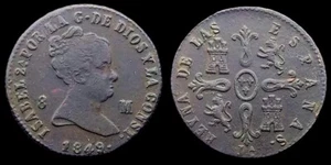 SPAIN COIN KM# 531.2 ISABEL II 8 MARAVEDIS 1849 JUBIA CAL 116 COBRE COPPER - Imagen 1 de 1