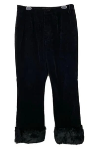 Ashley Stewart Pants Womens 14 Black Corduroy Faux Fur Hem Cuff Stretch Cotton - Picture 1 of 6