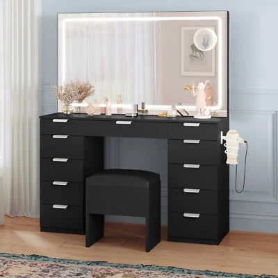 Suavir Vanity Table Set Makeup w/ 11 Drawers LED Lighted Mirror Dressing Table - Image 1 of 4