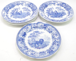 Spode Blue Room Set of 8 Plates Girl At Well & Aesops Fable