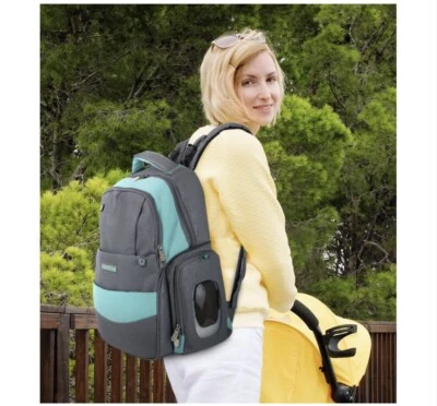 Fisher Price Bolsa de Pañales Mochila Bebé Gancho para Cochecito, Cambiador Gris/Azul Foto 1 de 4