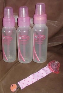 Dr. Brown's Bottles Pink 8 Ounce Natural Flow - Munchkin Pacifier + Holder EUC - Picture 1 of 6