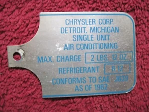 60's 70's 65 MOPAR Chrysler Air Conditioning Compressor Tag OEM - Picture 1 of 2