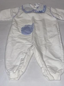 Vintage ITSY BITSY by Lione Baby Boy Jumper White Blue Train Collar 9 Months - Picture 1 of 9