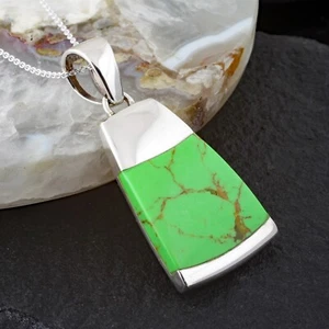 AUSVERKAUF! 925 Sterling Silber hübscher limettengrüner Achat Anhänger mit Halskette - Bild 1 von 4