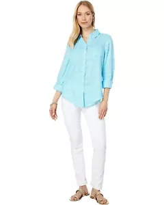 Lilly Pulitzer ~ Meerblick ButtonDown ~ Meeresbrise blau/entlang der gleichen Linie ~ Gr. L - Bild 1 von 5