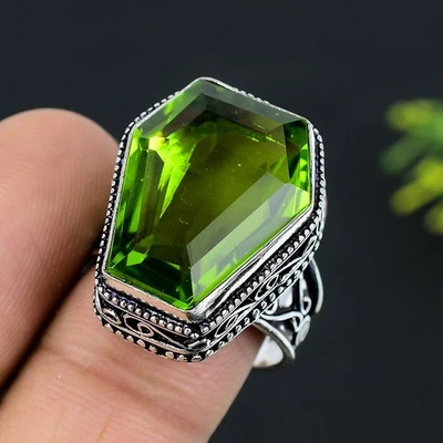 Peridot Gemstone Handmade 925 Sterling Silver Jewelry Ring Size 9.5 For Her j961 - Image 1 of 3