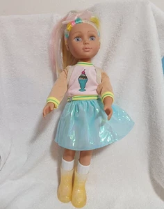 14" BATTAT GLITTER MÄDCHEN PUPPE REGENBOGEN HAARE LILA AUGEN OUTFIT STIEFEL - Bild 1 von 7