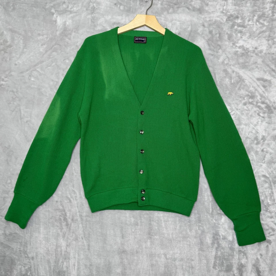 Suéter Vintage Jack Nicklaus Para Hombres Cárdigan Botón Mediano Oso de Golf EE. UU. Años 80 Foto 1 de 4