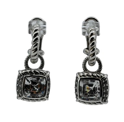 Judith Ripka Solid 925 Sterling Silver Huggies Drop Dangle CZ Stud Clip Earrings - Image 1 of 4