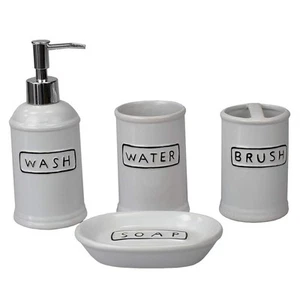 Bathroom Accessories Set 4 Piece Ceramic with Soap Dispenser, Tumbler, Soap D... - Picture 1 of 7