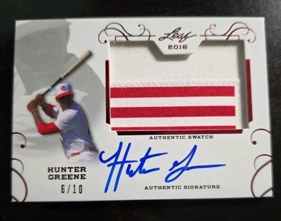 Hunter Greene 2016 Leaf Perfect Game 6/10 Game Worn Patch Auto - Image 1 of 4