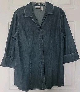 NWOT CHICO'S Size 2 Devine Denim Lizza Blouse / Shacket 3/4 Length Sleeves - Picture 1 of 5