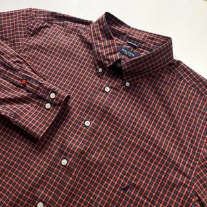 Nautica Button Down Shirt Mens 2XL All Cotton Wrinkle Resistant Red Check Up - Picture 1 of 13