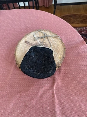 Винтажный La Regale бисером вечер сумочки черный цепочка ремень - Изображение 1 из 4