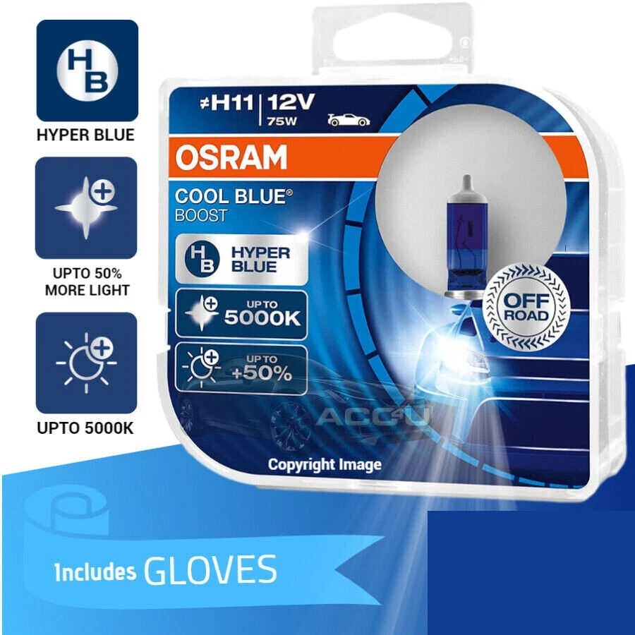 Osram Cool Blue Boost 12v H11 5000K White Xenon Look Car Upgrade Headlight Bulbs - Image 1 of 4