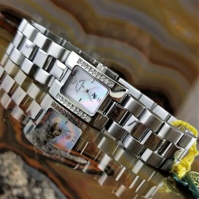 Nuevo reloj para mujer POLO plateado esfera MOP con bisel de cristal de Swarovski Foto 1 de 4