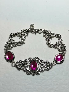 VIKTORIANISCHER STIL FILIGRANES KÖNIGLICHES ARMBAND HOT PINK KRISTALL VERSILBERT BRACELET - Bild 1 von 11