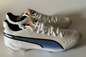 Puma Women’s 8 KING ULTIMATE FG/AG Soccer Cleats 107262-01 White Blue Glimmer - Picture 1 of 8