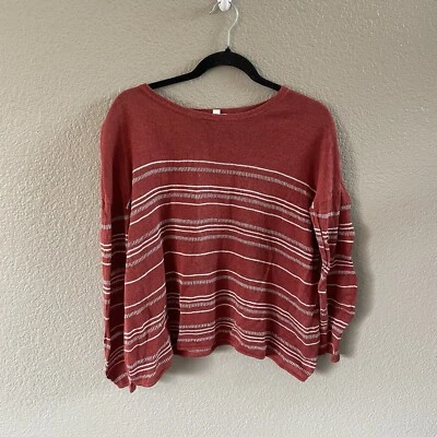 Suéter GARNET HILL para Mujer XS Rojo Óxido Cuadrado Lino Barco Cuello Rayas Terroso Foto 1 de 4