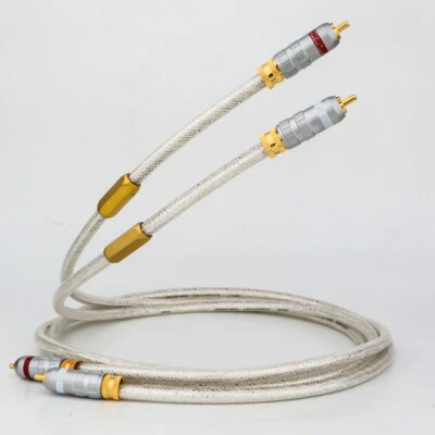 Pair QED 6N OCC Silver-Plated HiFi RCA Cable Subwoofer Audio Signature Cord - Image 1 of 4