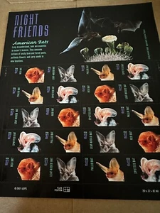 US: 2002 NIGHT FRIENDS - BATS; Complete Sheet MNH Sc 3661-64 - Picture 1 of 2