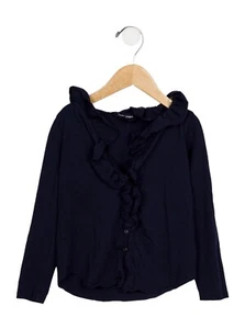 RALPH LAUREN Girls Navy Blue Long Sleeve Ruffle Trimmed Shirt Top Sz 4 - Foto 1 di 2