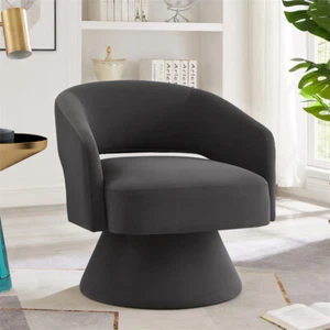 Modern 360° Swivel Upholstered Fluffy Velvet Barrel Accent Chairs Armchair-Gray - Picture 1 of 8