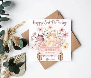 Pink Dinosaur Birthday Card - personalised pink dino - Picture 1 of 1