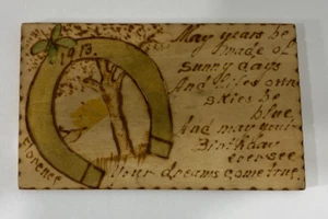 Rare Wooden Postcard w/ George Washington Red Two 2 Cent Stamp Date 1913 - Picture 1 of 6