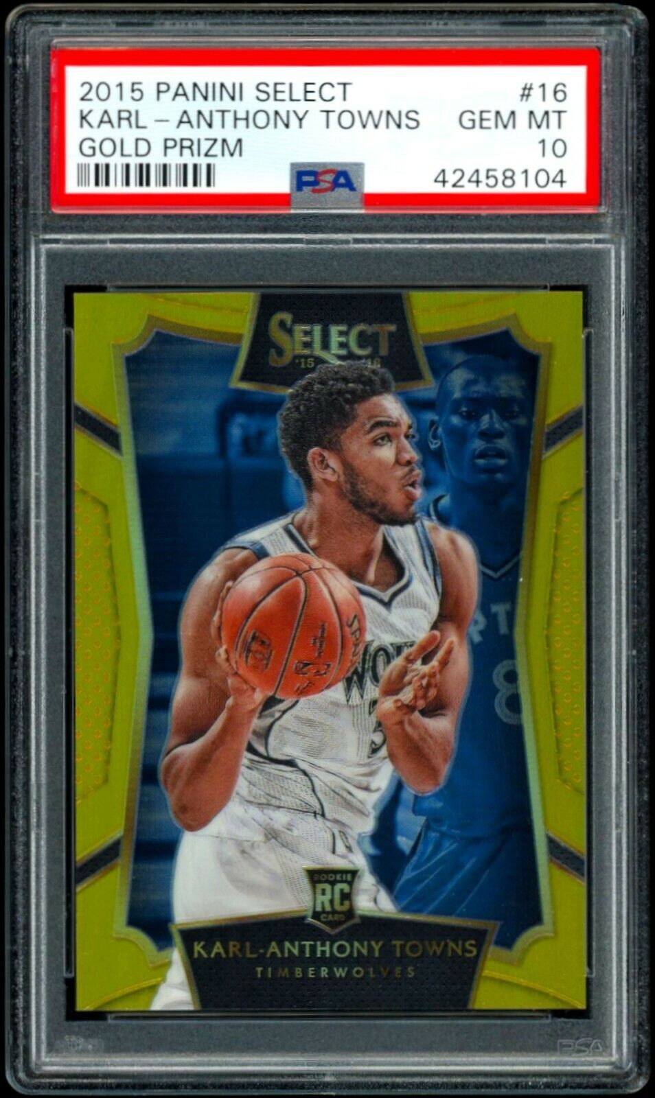 2015-16 Panini Select Gold Prizm /10 Karl-Anthony Towns ROOKIE RC #16 PSA 10