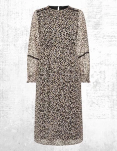 Ex Women’s Plus Size Curve Abstract Print Chiffon Midaxi Dress in Natural Brown - Picture 1 of 8
