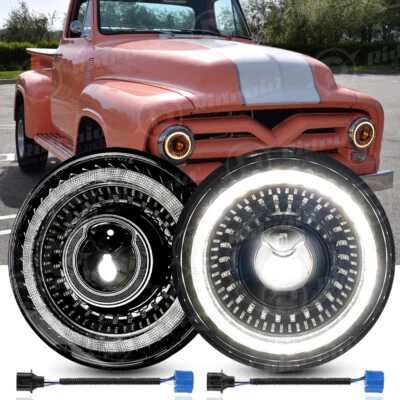 Faros LED redondos halo DRL para camioneta Ford F-100 F-250 F-350 1953-1977 Foto 1 de 4