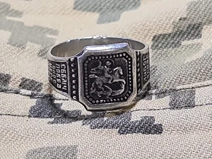 Anello amuleto esercito soldato STORIA UCRAINA 2022 argento. Signore aiutami ... - Foto 1 di 6