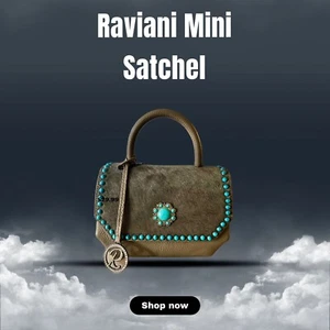 Raviani Baby Satchel Ladies In Gray Pebble Leather & Gray Calfskin W/Turquoise - Picture 1 of 6