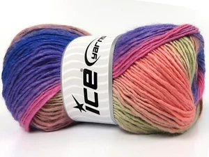 Lana Bella Pink Tan Blue Purple 82264 Ice Yarns Wool Bl SelfStriping 100g 273y - Picture 1 of 6