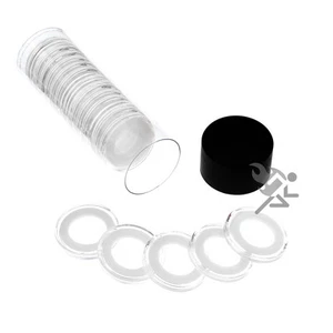 Portamonedas de diez centavos de Estados Unidos, tubo cápsula negro y 20 anillos blancos Air-Tite de 18 mm - Imagen 1 de 3