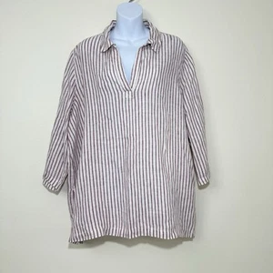 Tahari Women's Sz 1X 100% Linen Pullover Top Red White Stripe Coastal Preppy - Imagen 1 de 7