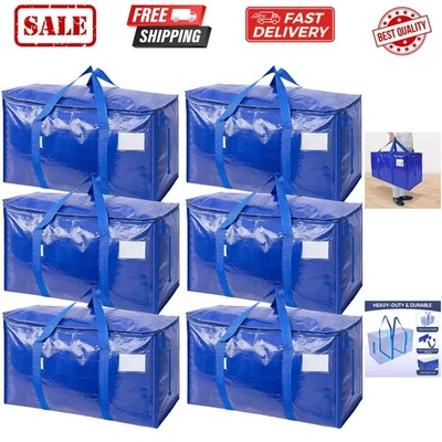 Paquete de 6 bolsas de mudanza extra grandes con cremalleras y asas de transporte, resistente St... Foto 1 de 4